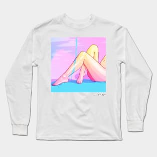 Woman getting her legs wet by a stream of water Long Sleeve T-Shirt